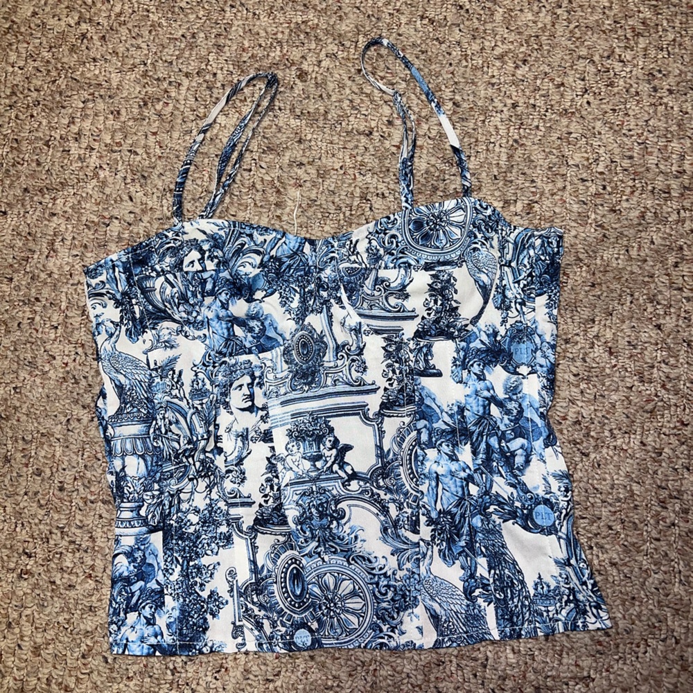 Blue and white corset top